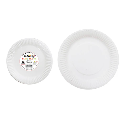 Plato de papel redondo blanco 6 pulgadas 15.2cm 20pcs