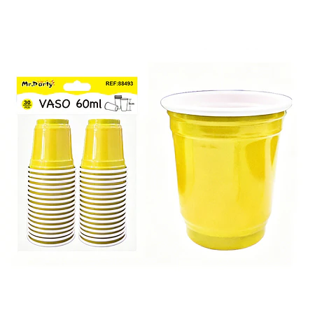 Vasos plásticos shot desechable amarillo 60ML 30pcs