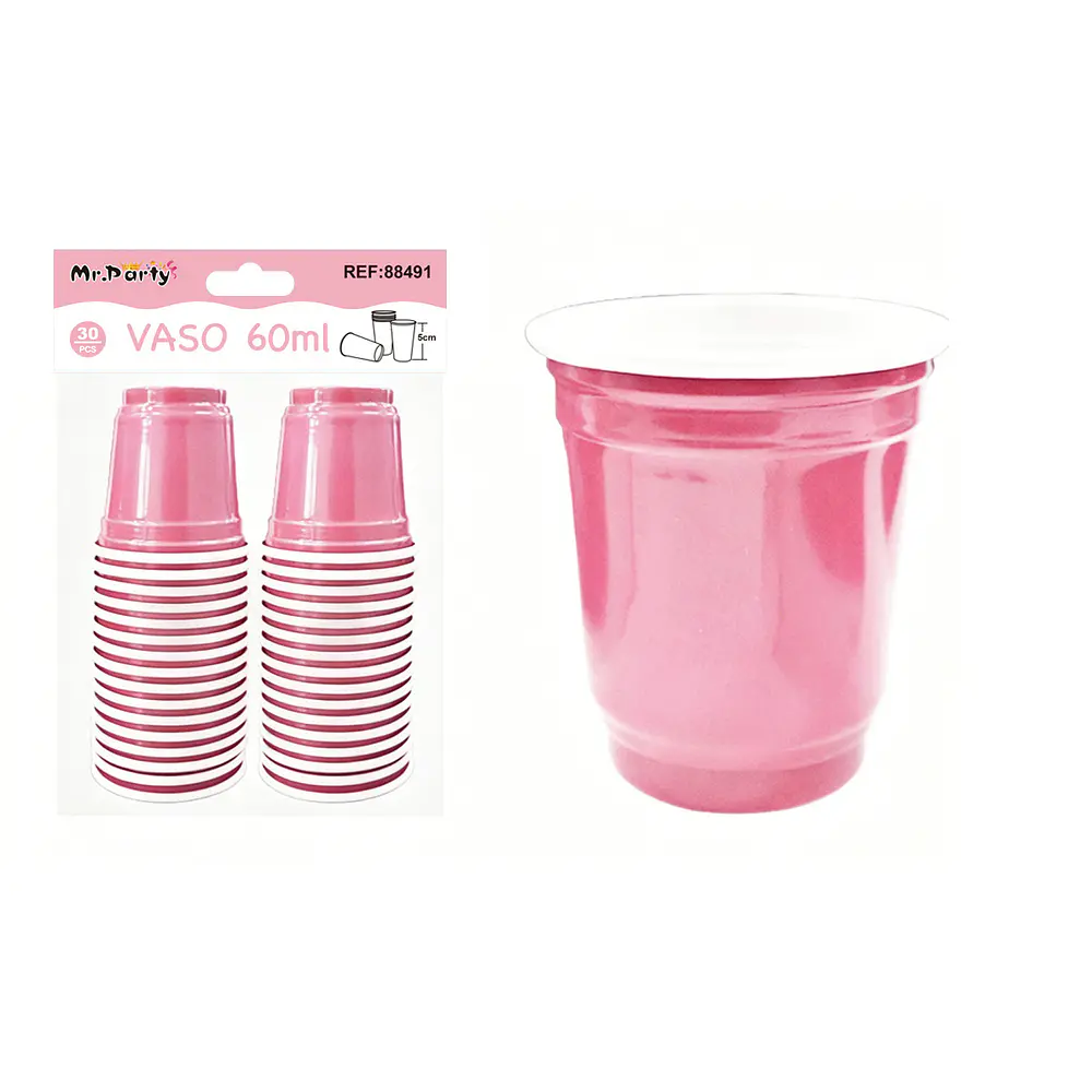Vasos plásticos shot desechable rosado 60ML 30pcs
