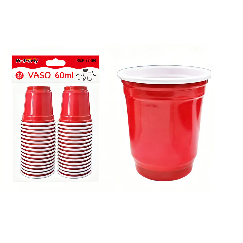 Vasos plásticos shot desechable rojo 60ML 30pcs