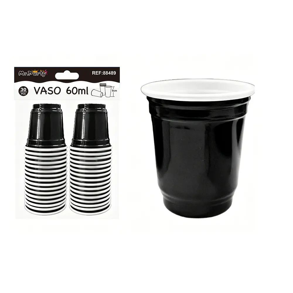 Vasos plásticos shot desechable negro 60ML 30pcs