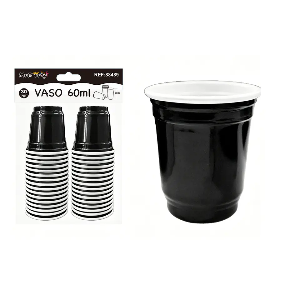 Vasos plásticos shot desechable negro 60ML 30pcs 1