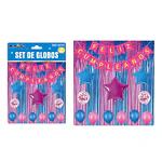 Set de globos y guirnalda con cortina rosa azul 15pcs