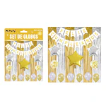 Set de globos y guirnalda con cortina dorado plateado 15pcs