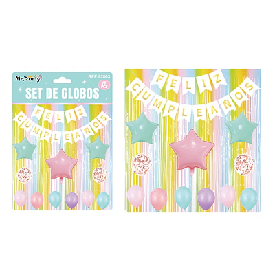 Set de globos y guirnalda con cortina multicolor 15pcs