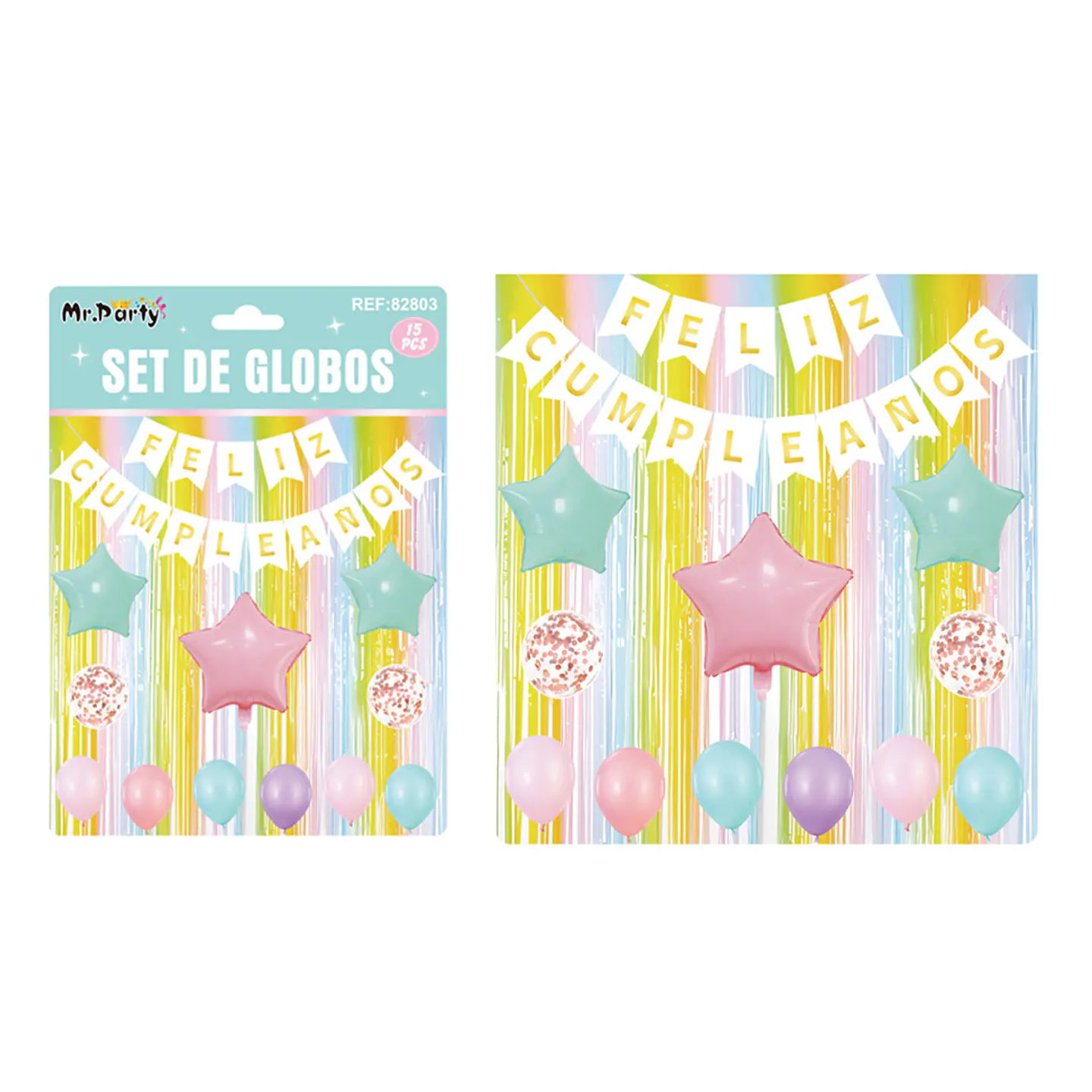 Set de globos y guirnalda con cortina multicolor 15pcs 1