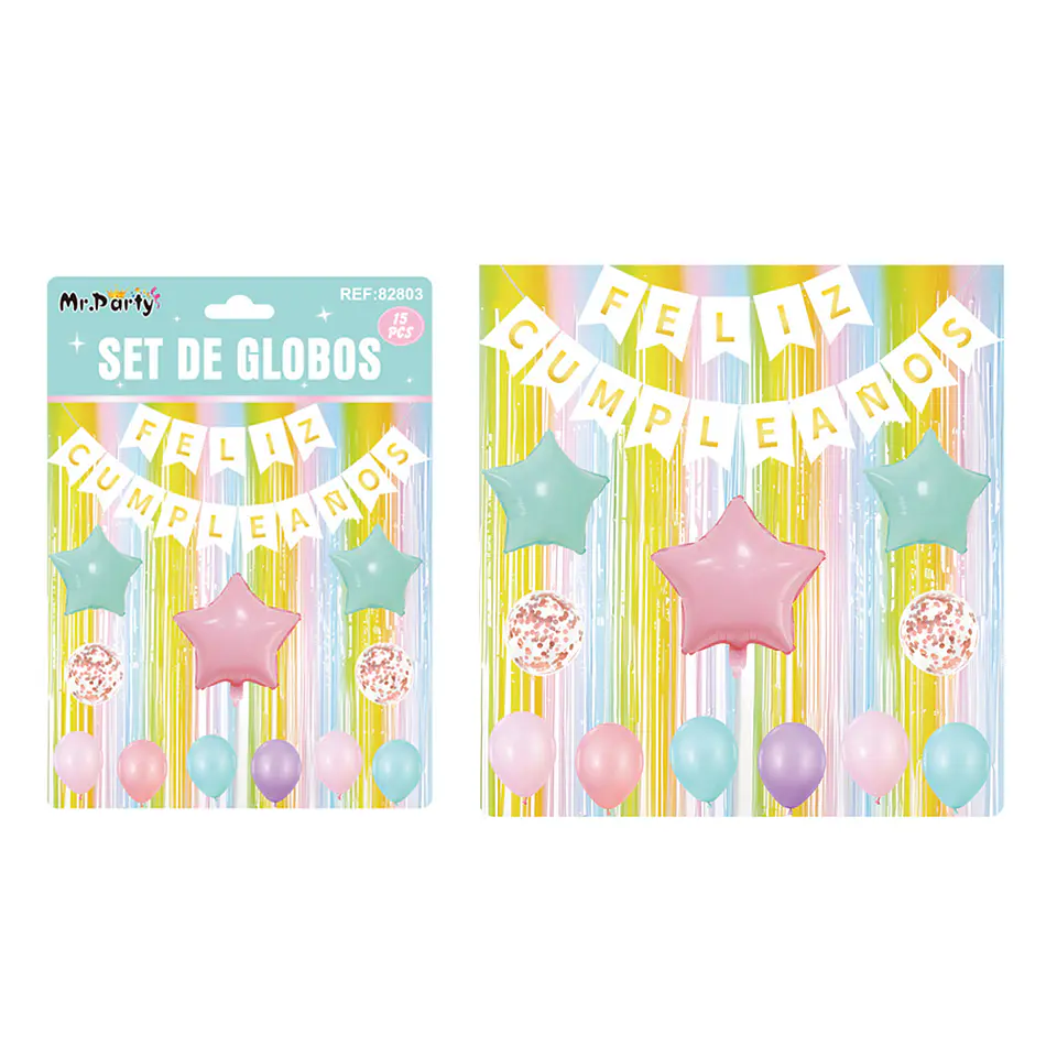 Set de globos y guirnalda con cortina multicolor 15pcs 1