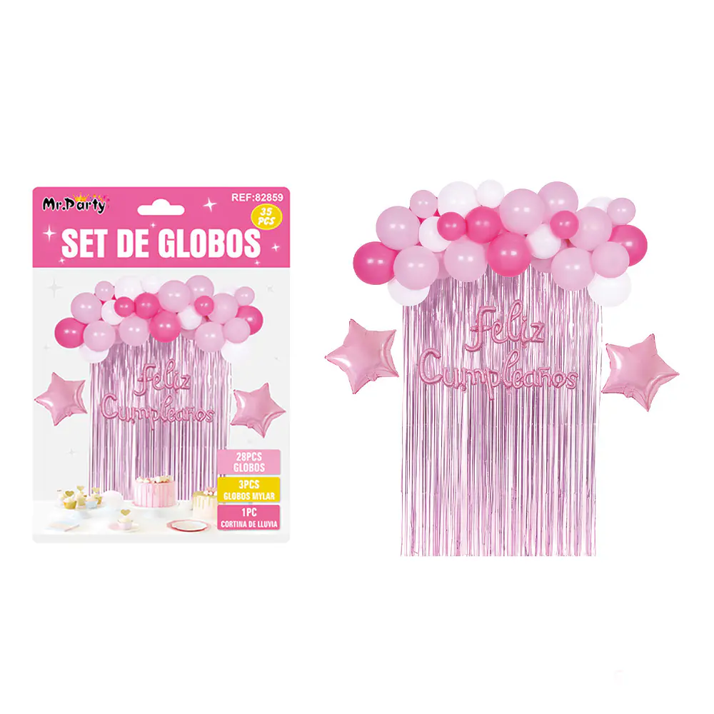 Set de globos con cortina rosado 35pcs