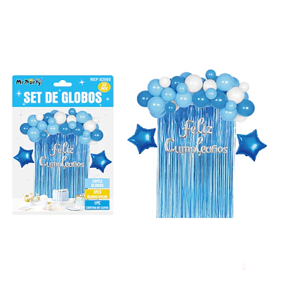 Set de globos con cortina celeste 35pcs