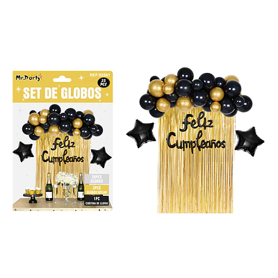 Set de globos con cortina dorado 35pcs