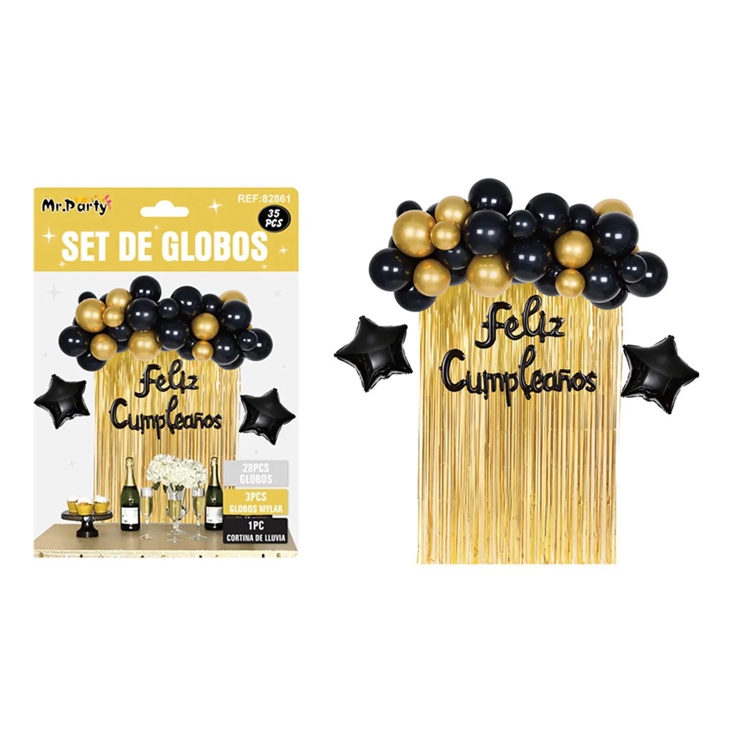 Set de globos con cortina dorado 35pcs 1
