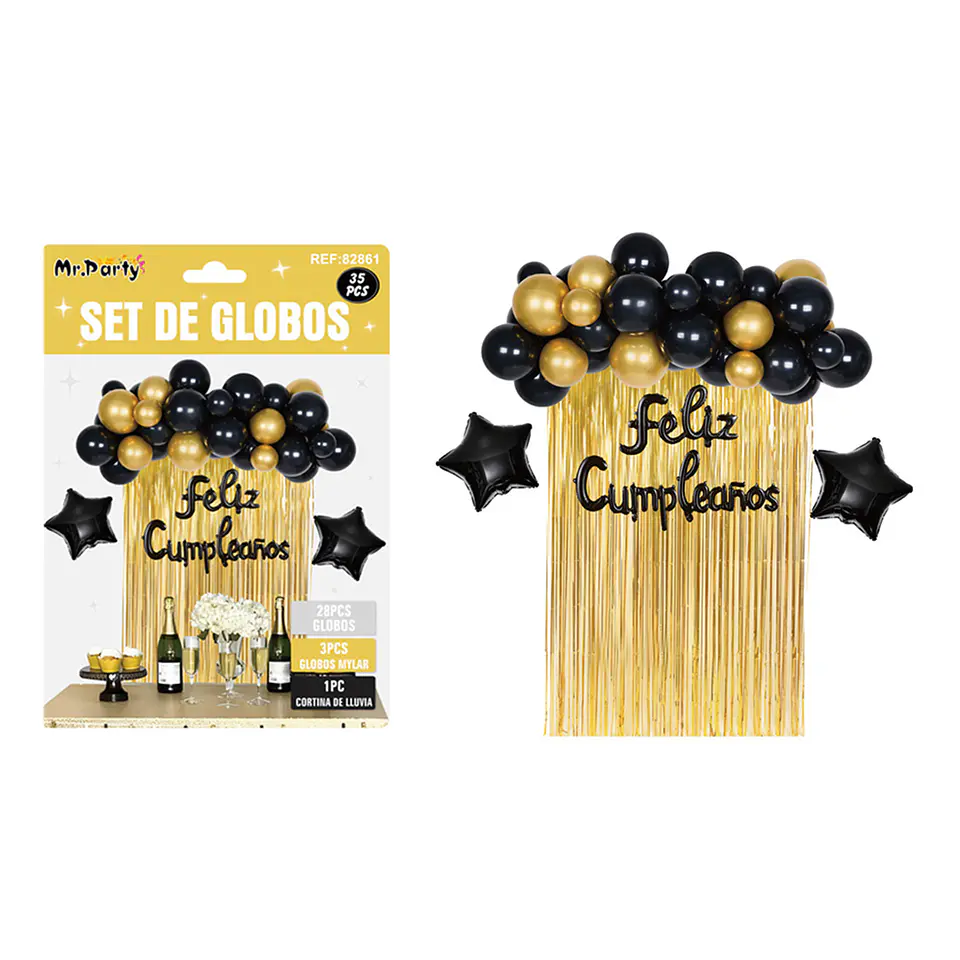 Set de globos con cortina dorado 35pcs 1