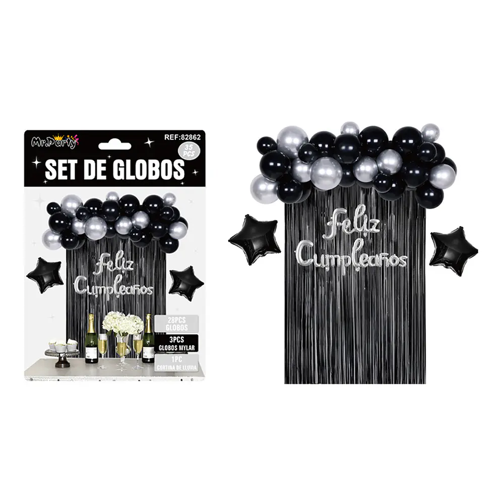 Set de globos con cortina negro 35pcs