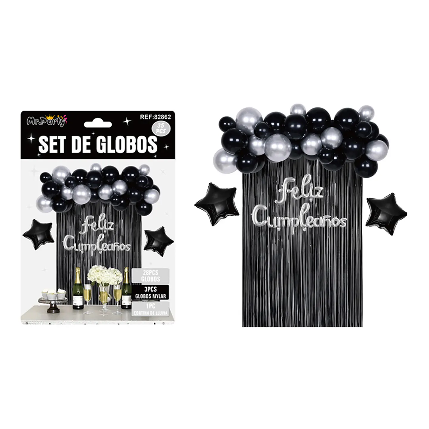 Set de globos con cortina negro 35pcs 1