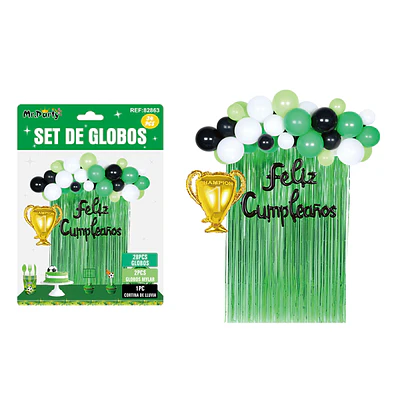 Set de globos con trofeo y cortina verde 34pcs