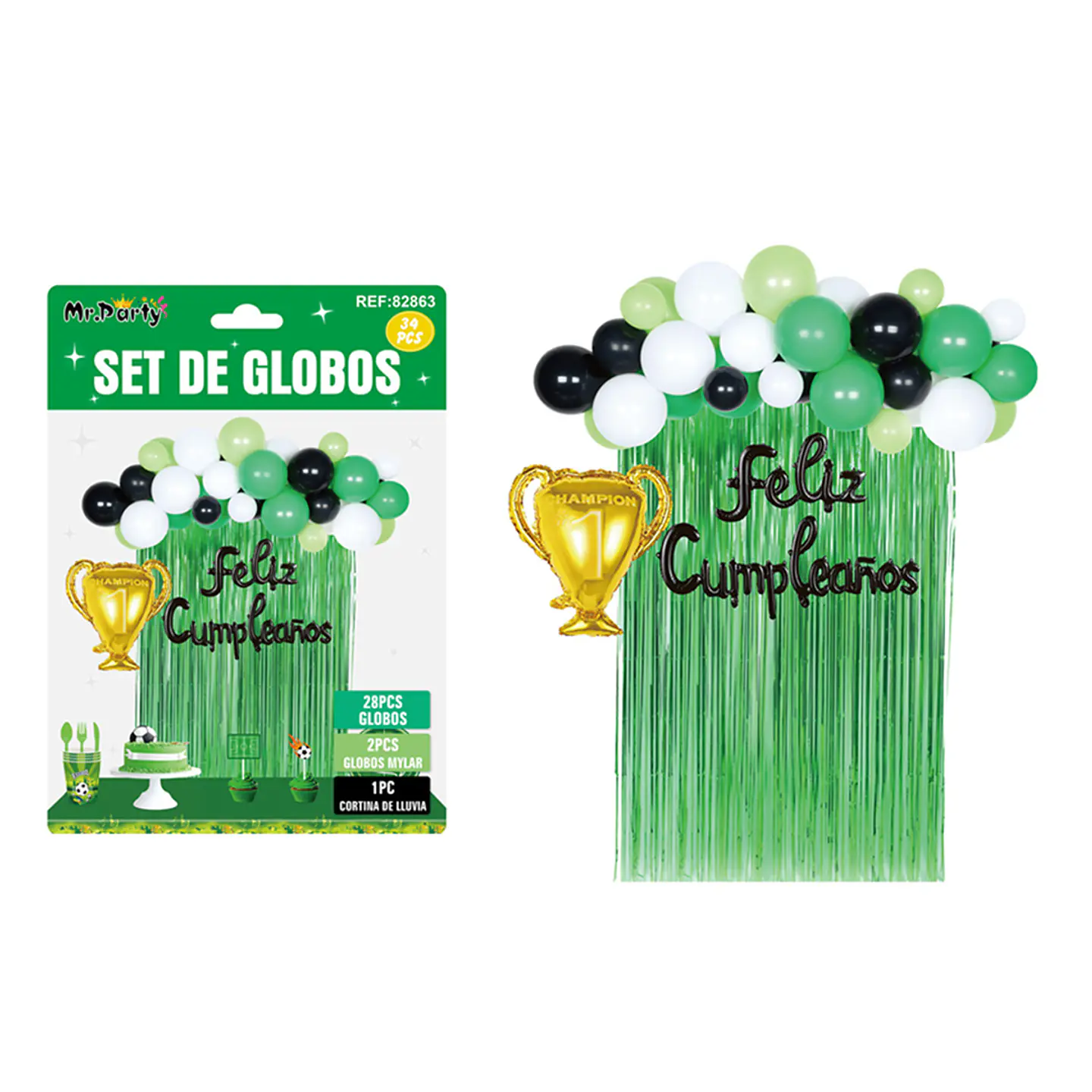 Set de globos con trofeo y cortina verde 34pcs 1