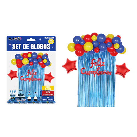 Set de globos con cortina azul 35pcs