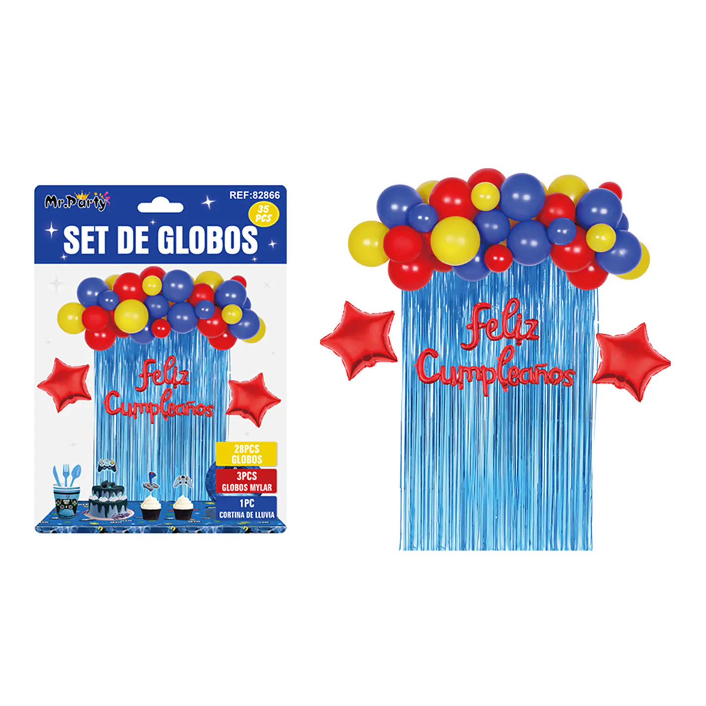 Set de globos con cortina azul 35pcs 1