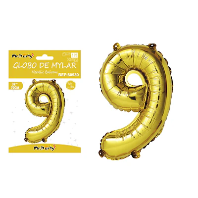 Globo metálico dorado 70cm número 9 