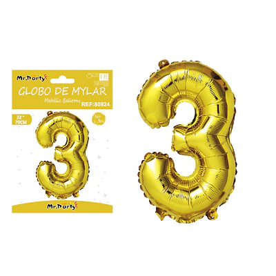 Globo metálico dorado 70cm número 3 