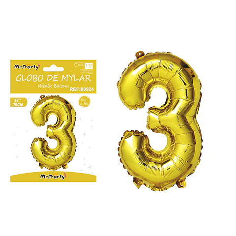 Globo metálico dorado 70cm número 3 