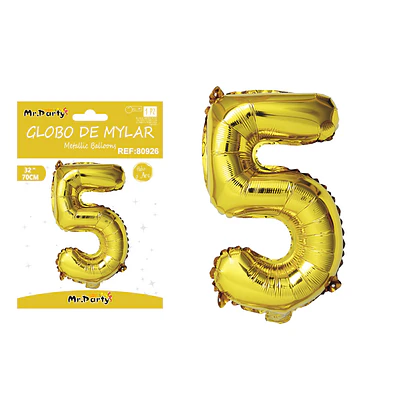 Globo metálico dorado 70cm número 5 