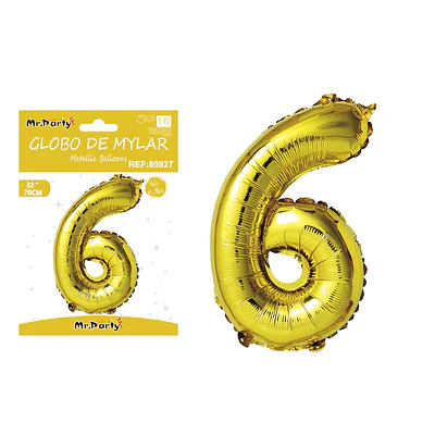 Globo metálico dorado 70cm número 6 