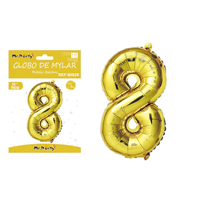 Globo metálico dorado 70cm número 8 
