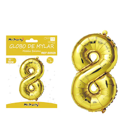 Globo metálico dorado 70cm número 8 