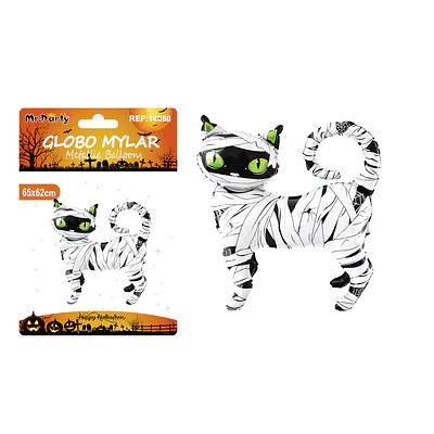 Globo mylar metálico gato negro con momia 3D Halloween 65*62cm