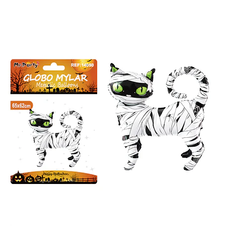 Globo mylar metálico gato negro con momia 3D Halloween 65*62cm