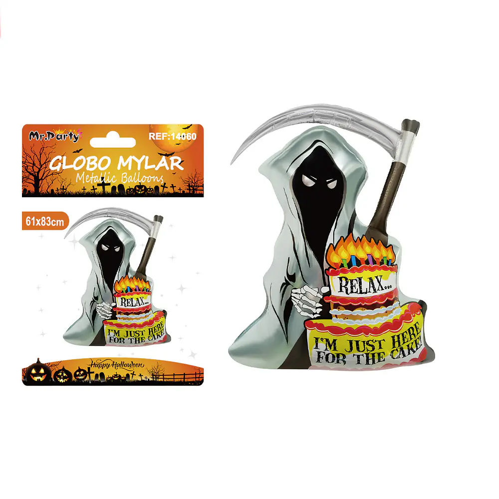 Globo mylar metálico la muerte con pastel Halloween 61*83cm
