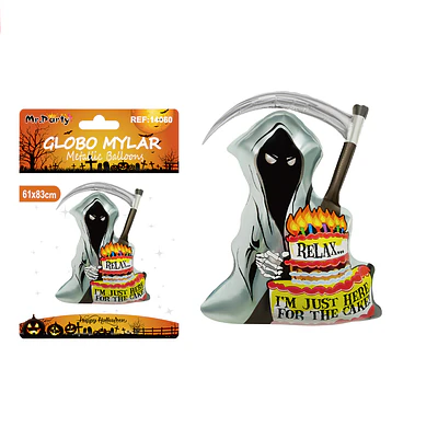 Globo mylar metálico la muerte con pastel Halloween 61*83cm