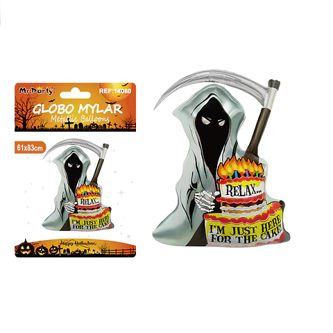 Globo mylar metálico la muerte con pastel Halloween 61*83cm