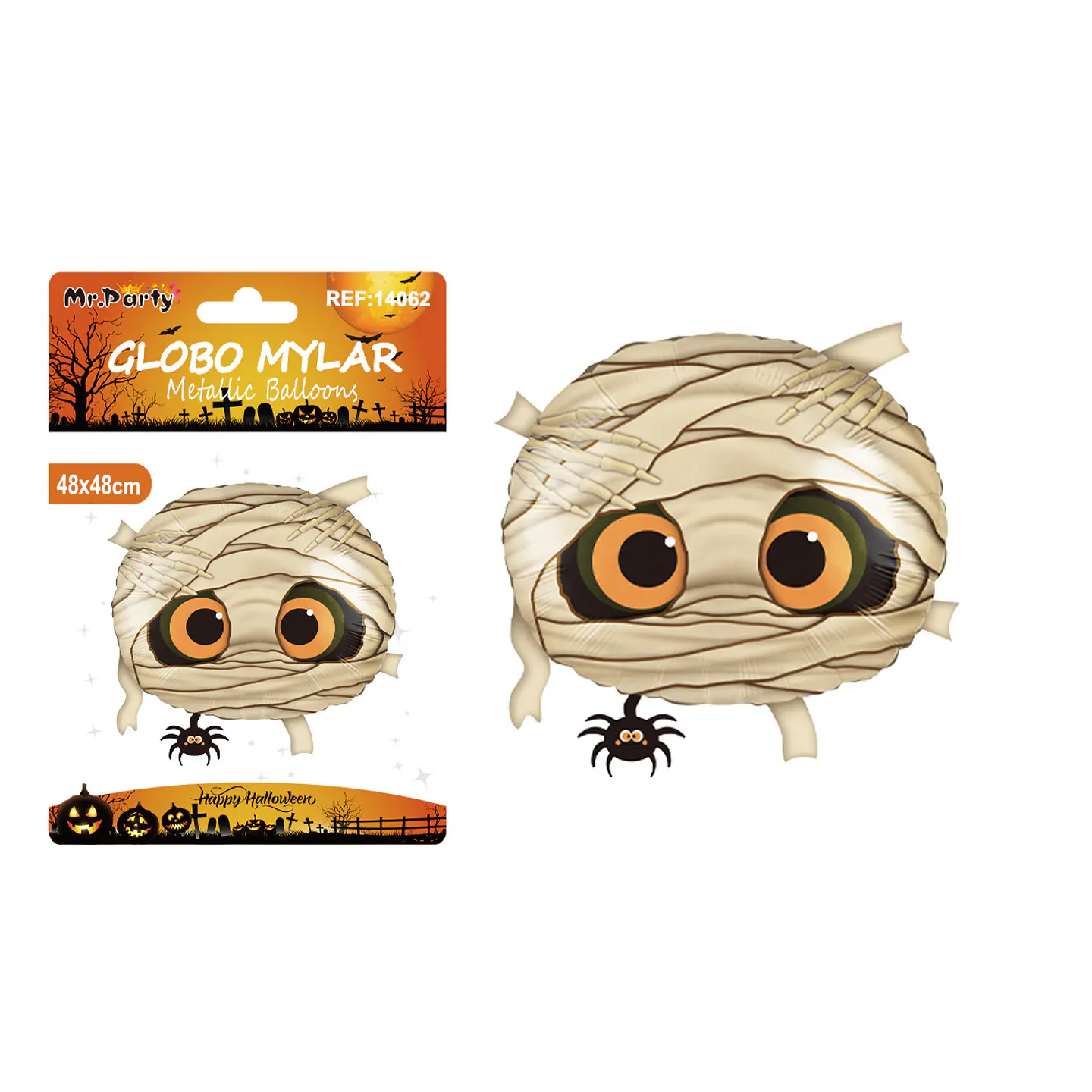 Globo mylar metálico cabeza de momia Halloween 48*48cm 1
