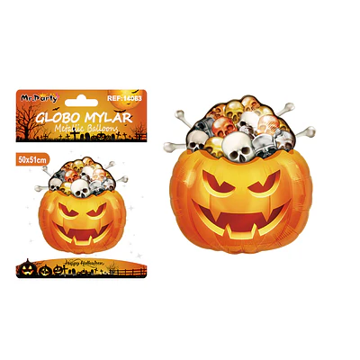 Globo mylar metálico calabaza con huesos Halloween 50*51cm
