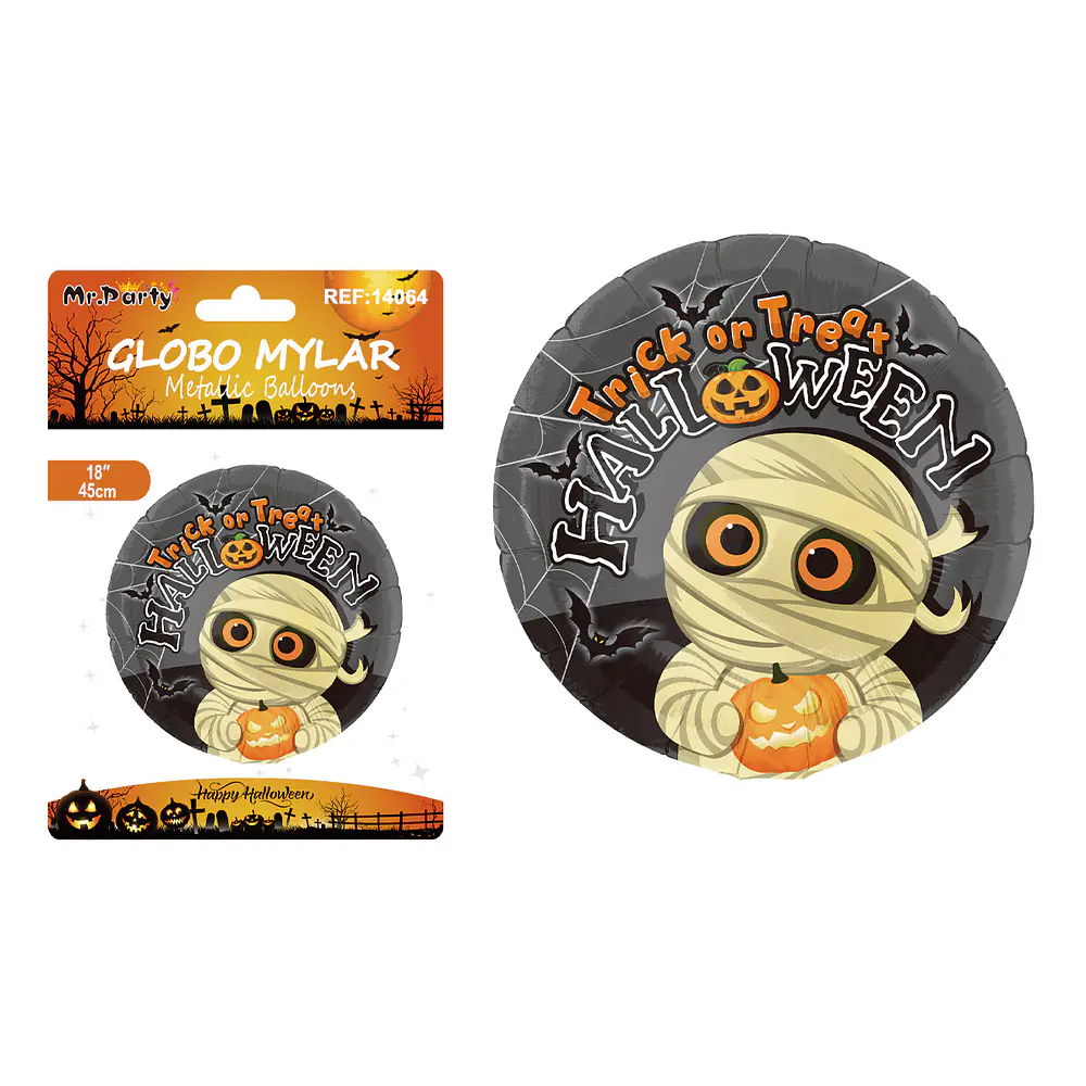 Globo mylar metálico redondo momia tierna Halloween 18 pulgadas 45cm