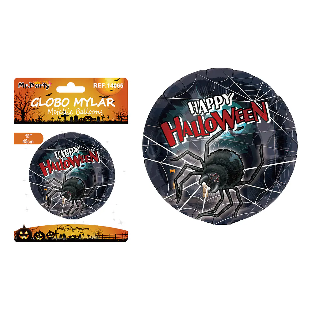 Globo mylar metálico redondo araña Halloween 18 pulgadas 45cm