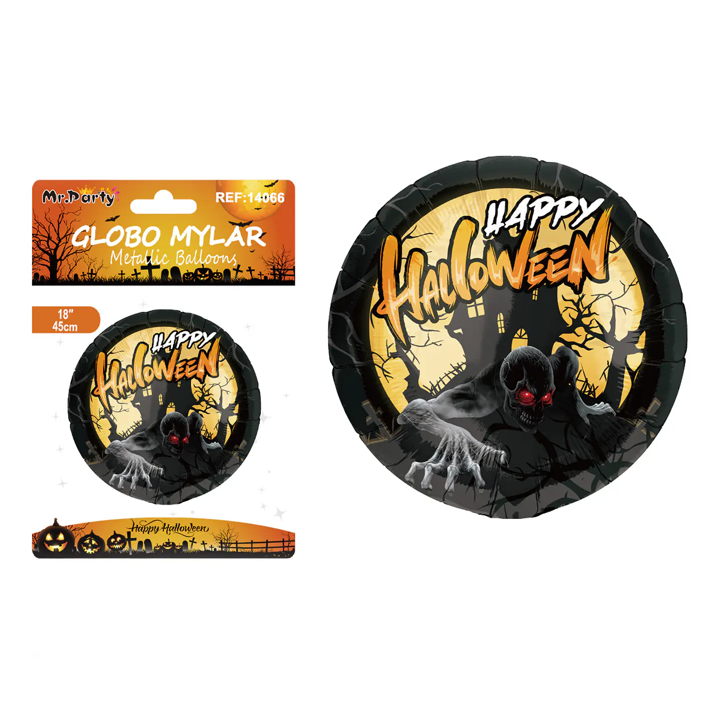 Globo mylar metálico redondo monstruos terroríficos Halloween 18 pulgadas 45cm 1