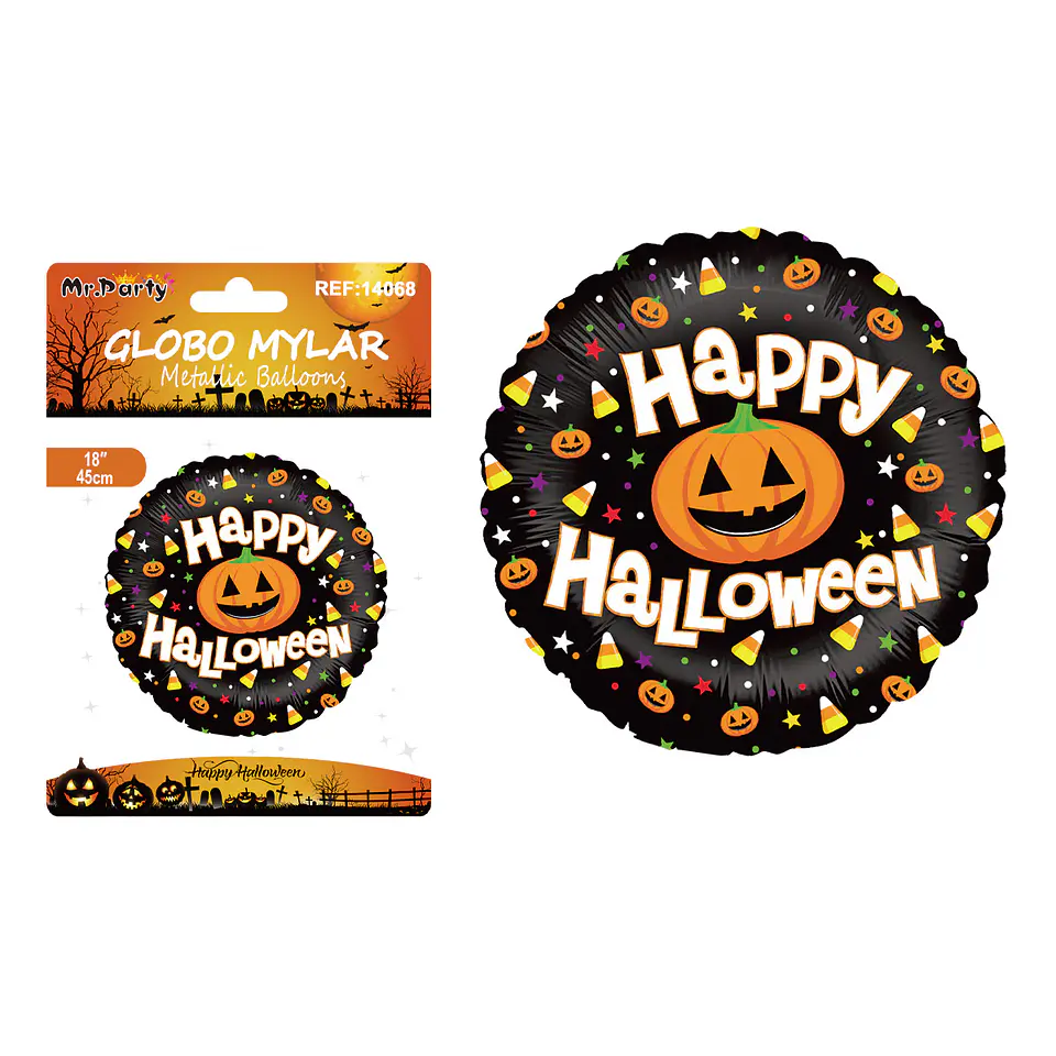 Globo mylar metálico redondo caramelos Halloween 18 pulgadas 45cm 1