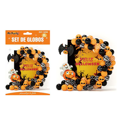Set de globos para arco Halloween con calabaza y murciélago 55pcs