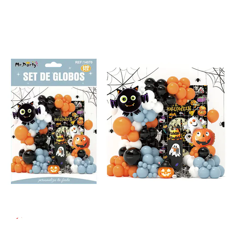 Set de globos para arco Halloween con murciélago y calabaza 100pcs