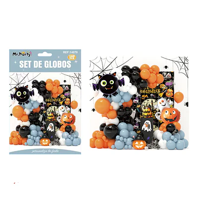 Set de globos para arco Halloween con murciélago y calabaza 100pcs
