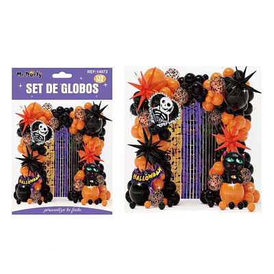 Set de globos para decoración Halloween con cortina y gato negro 118pcs
