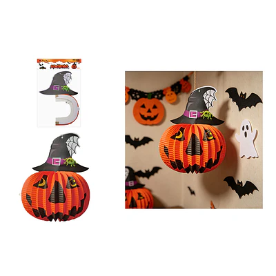 Adorno colgante Halloween calabaza con sombrero de bruja 25cm