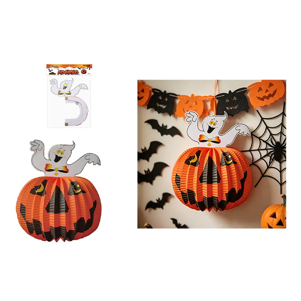Adorno colgante Halloween calabaza con fantasma 25cm