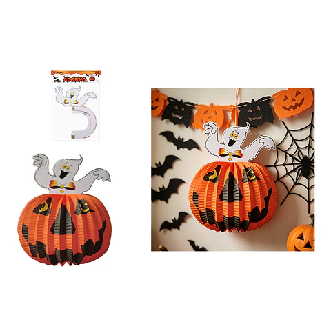 Adorno colgante Halloween calabaza con fantasma 25cm