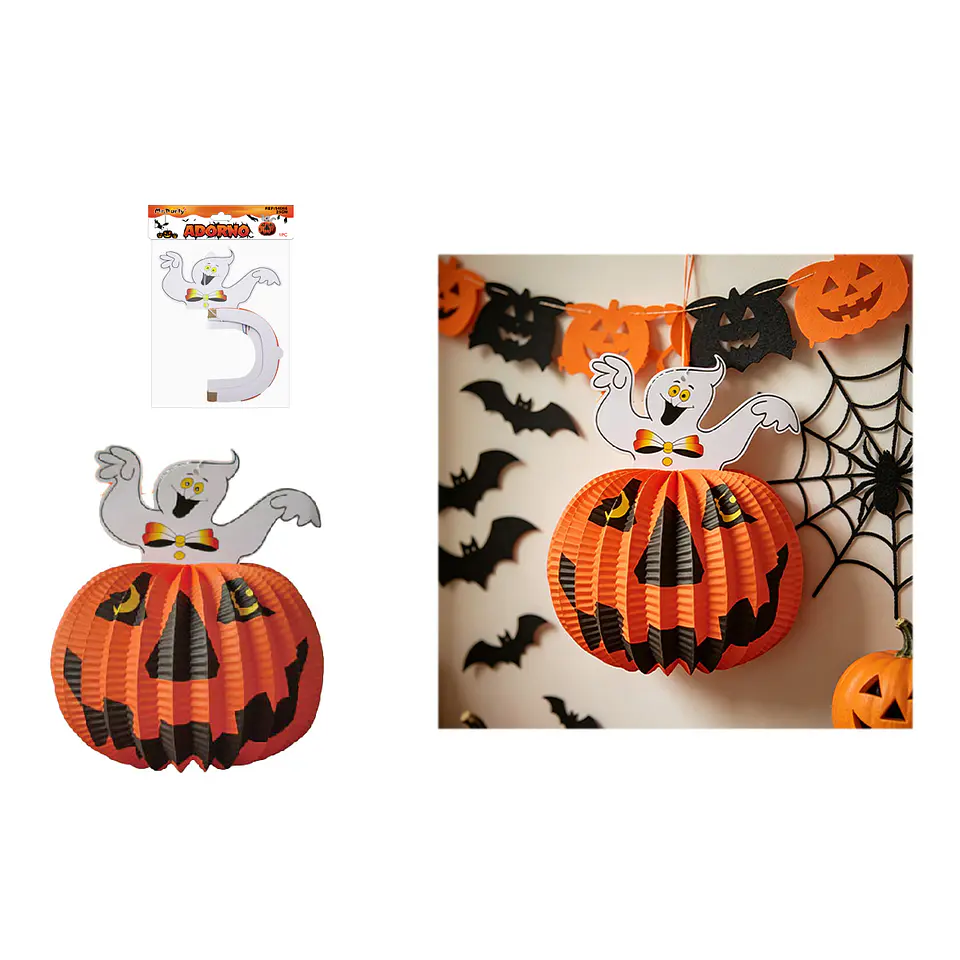 Adorno colgante Halloween calabaza con fantasma 25cm 1