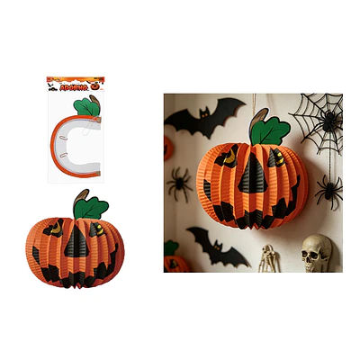 Adorno colgante Halloween calabaza con hoja verde 30cm