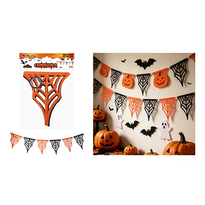 Guirnalda Halloween telaraña naranja y negro 2m